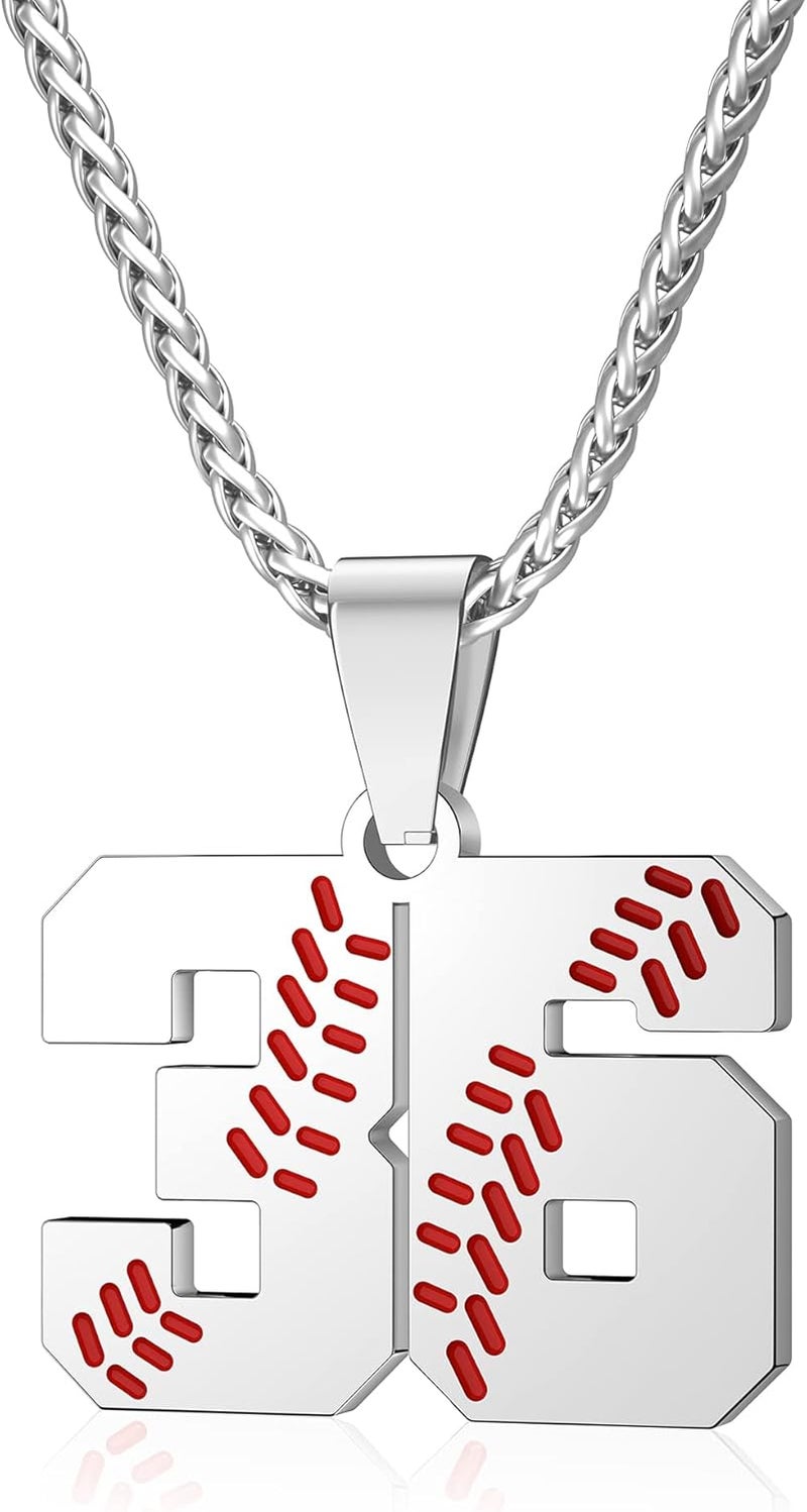 Wikavanli Personalized Baseball Jersey Number 00-99 Necklace - Stainless Steel Baseball Chain Pendant Necklace - Team Jewelry Gift for Boys, Girls, Men, Women - Image 1